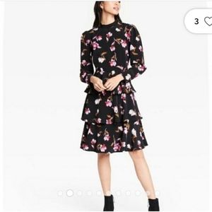 Who What Wear Frosted Floral A-Line Long Sleeve  Ruffle Dress